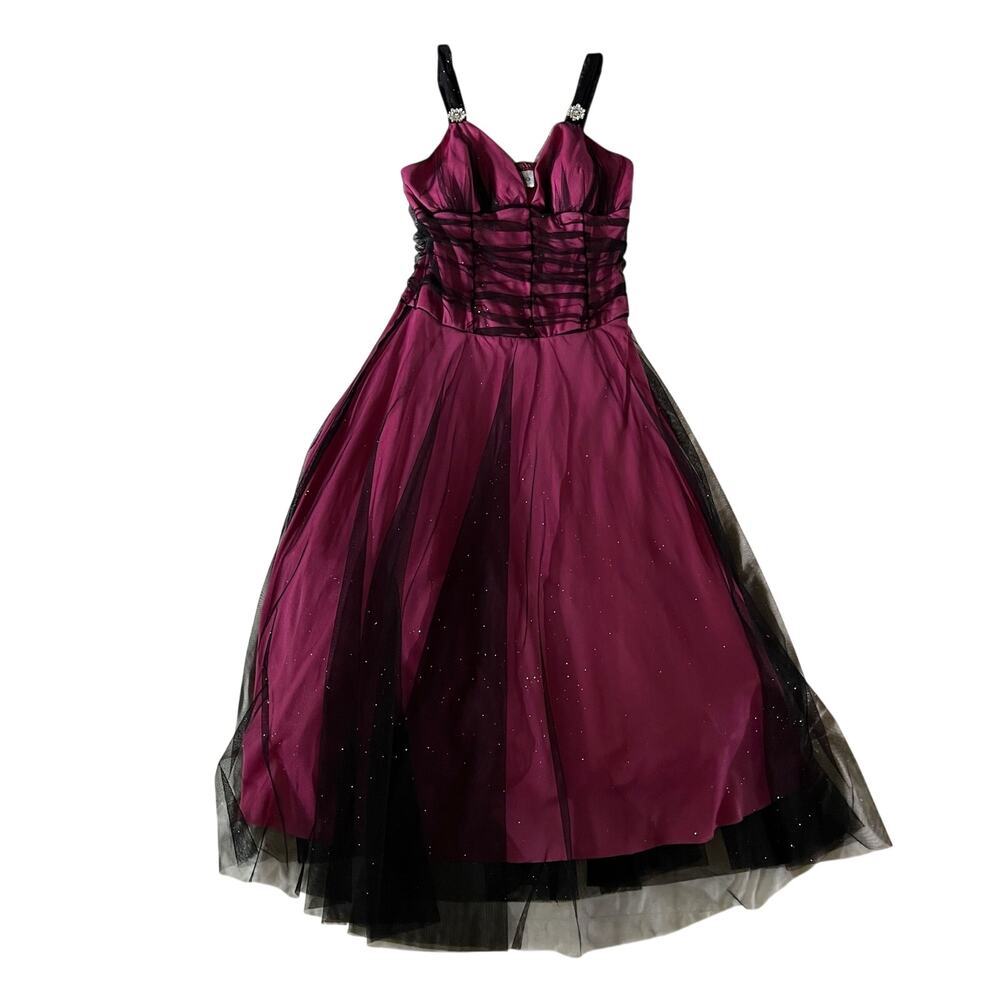 Vintage Y2K 2000s Black Pink Mesh Gown Sz S Whimsigoth Fairy Grunge Punk Prom